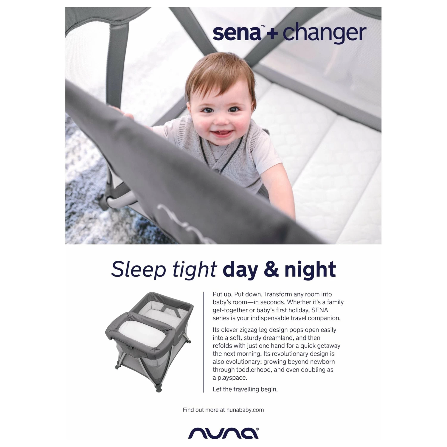 Nuna SENA Travel Cot + Changer - Graphite - Image 3