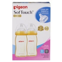 Pigeon Softouch Peristaltic Plus Ppsu Nursing Bottle, 240ml (M) 3+ Months (Y-Cut) Twin Pack