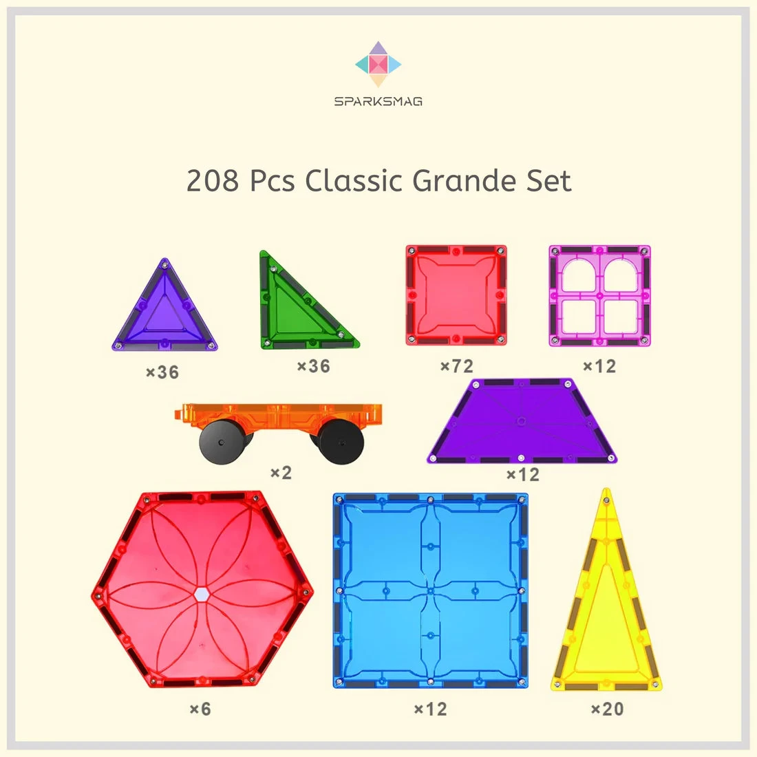 SparksMag Classic 208 Pcs Grande Magnetic Tiles Set