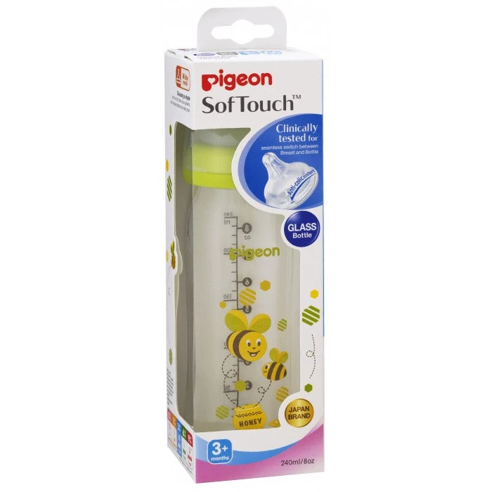 Pigeon Wide-Neck Softouch Glass Peristaltic Plus Nursing Bottle - 240ml (Bee) - Image 2