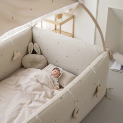 LOLBaby Cotton Embroidery Bumper Bed - Cherry Beige (Pre-order ETA 8th Sep 2023)