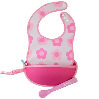 B.box Travel Bib W/ Baby Spoon (Flower Power)