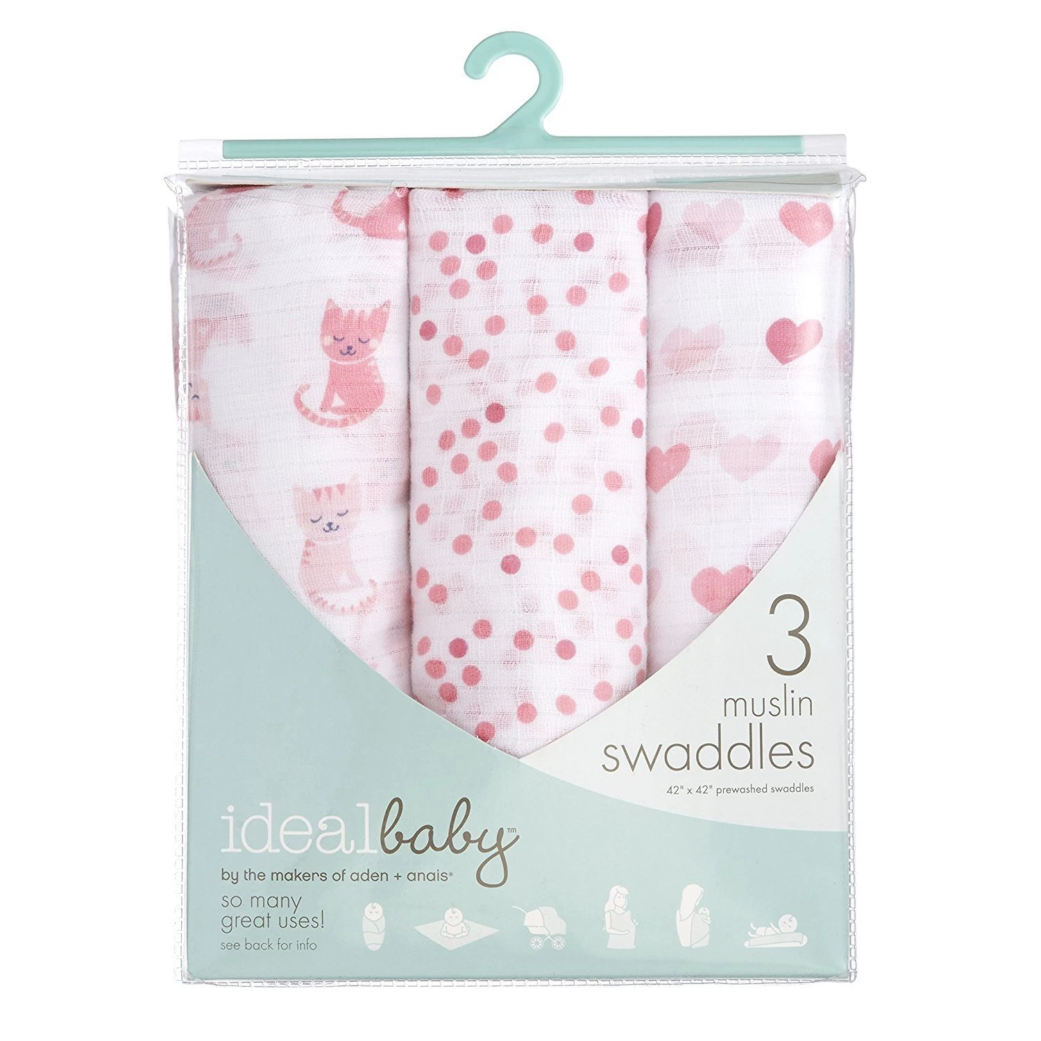 Ideal Baby By The Makers Of Aden + Anais Swaddles 3 Pack - Kitty Love - Image 2