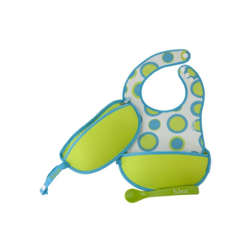 B.box Travel Bib W/ Baby Spoon (Retro Circles) - Image 3